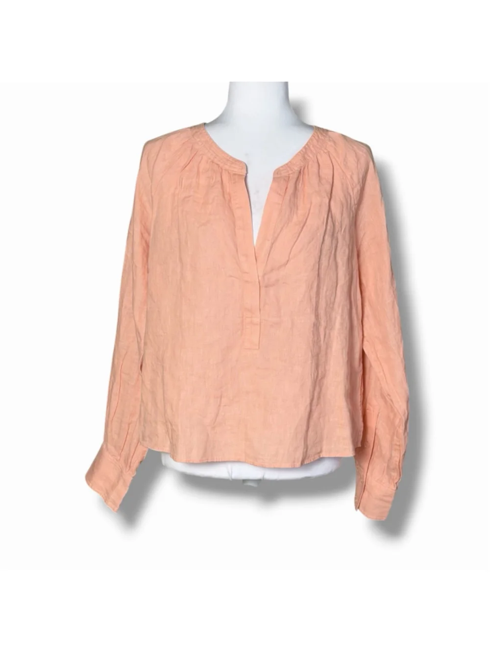 J Crew Cabana Top Linen Shirt Womens Medium Peach Clay Popover Blouse Flowy